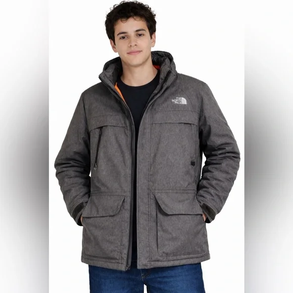 The North Face Gray Insulated Parka Jacket Hooded Orange Lined(Read Description)