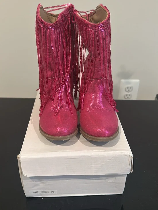 Girls' Shimmery Hot Pink Fringe Boots