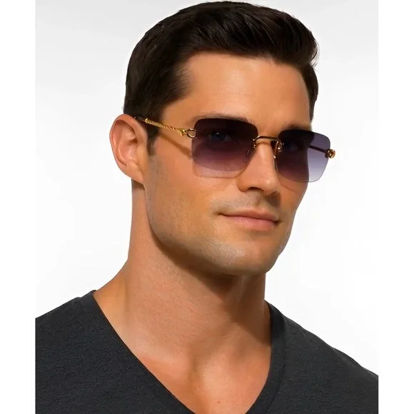 Men Sunglasses Rimless Square Gold Frame Gradient Lens Fashion Shades Lentes New