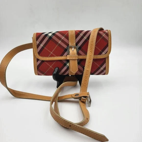 Burberry Nova Check Blue Label Waist Crossbody Bag Canvas Red..Authentic..