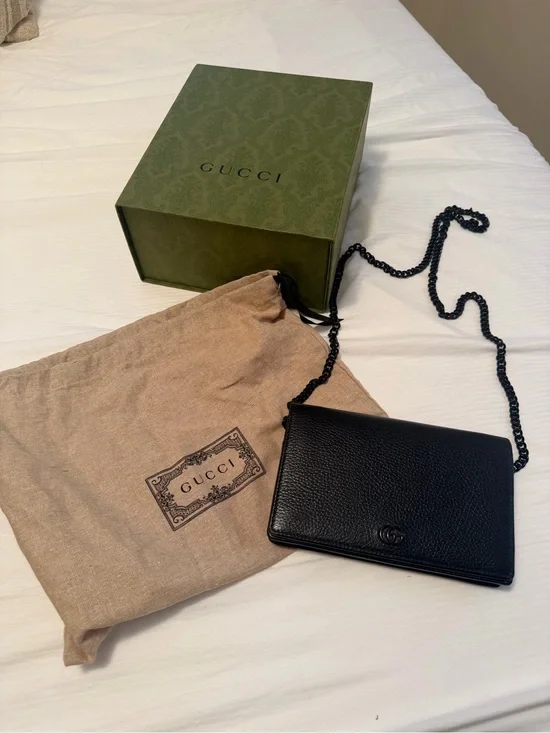 Gucci Black Pebbled Leather Crossbody with Chain Strap