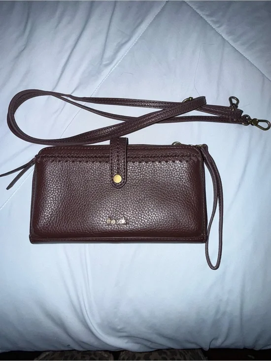 The Sak Brown Pebbled Leather Crossbody Wallet with Strap