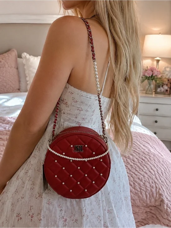 Badgley Mischka Red Pearl Quilted Crossbody Bag ❤️