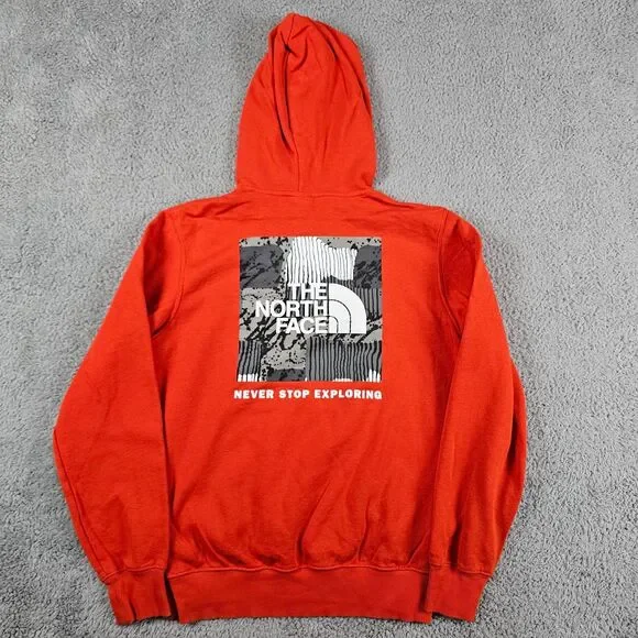 North Face Hoodie Men Small Orange Graphic Logo Athleisure Camp Hike Gorp Travel