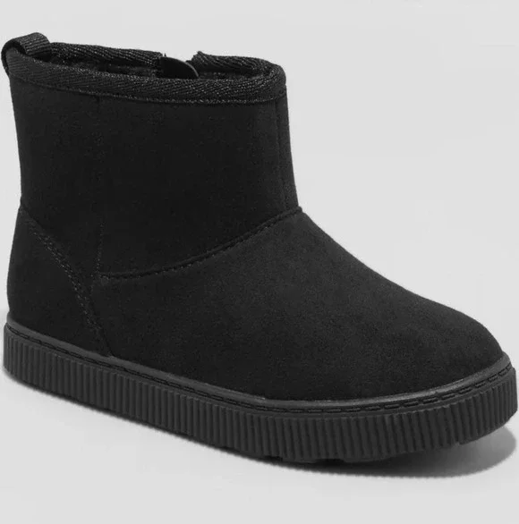 Cat & Jack size 5 Toddler Girls' Arlo Zipper Shearling Boots Black