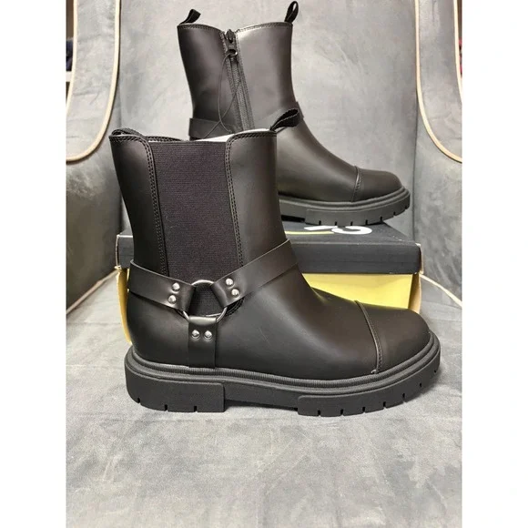 Art Class Crosby Black Harness Boots Kids Size 5 Side Zip Moto Biker Boot