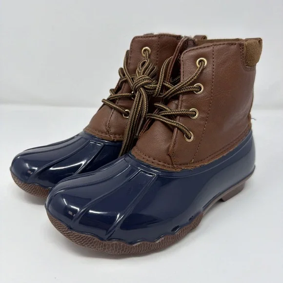 Girls Duck Boots Sz 3 Adrienne Vittadini Navy Brown Waterproof Rain Winter Boots