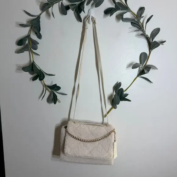 NWT Off White Faux-Shearling Crossbody Bag