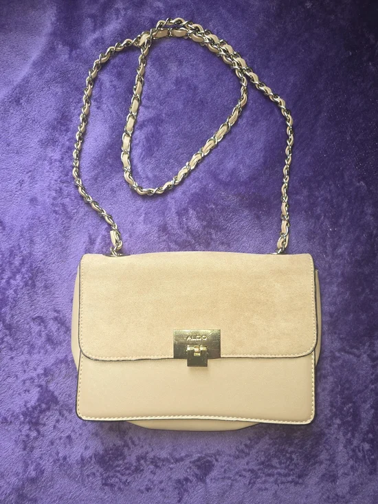 ALDO Beige Suede & Leather Crossbody with Gold Chain