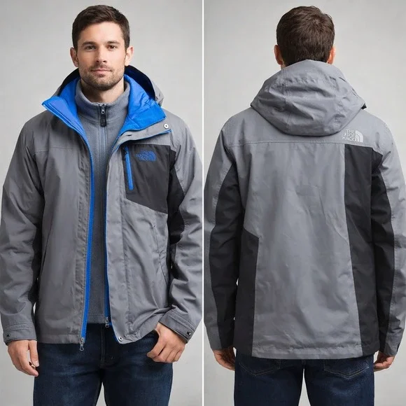 The North Face‎ HyVent Atlas Triclimate Jacket Gray Blue LG 3-in-1  Large