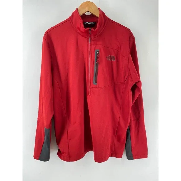 The North Face Quarter Zip Pullover Mens XL Red Grey‎ Fleece Lined Softshell