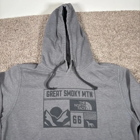 The North Face Great Smoky Mtn 66‎ Graphic Hoodie Gray Mens XL Pullover Fleece