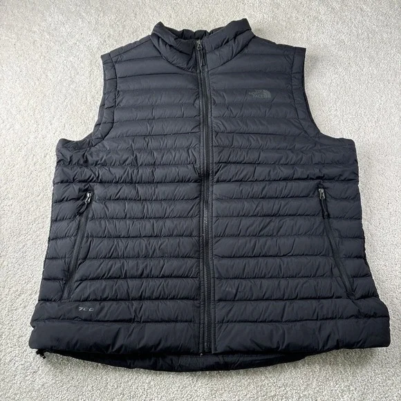 The North Face Stretch Down Vest Men Size XL Black 700‎ Fill Puffer Full Zip