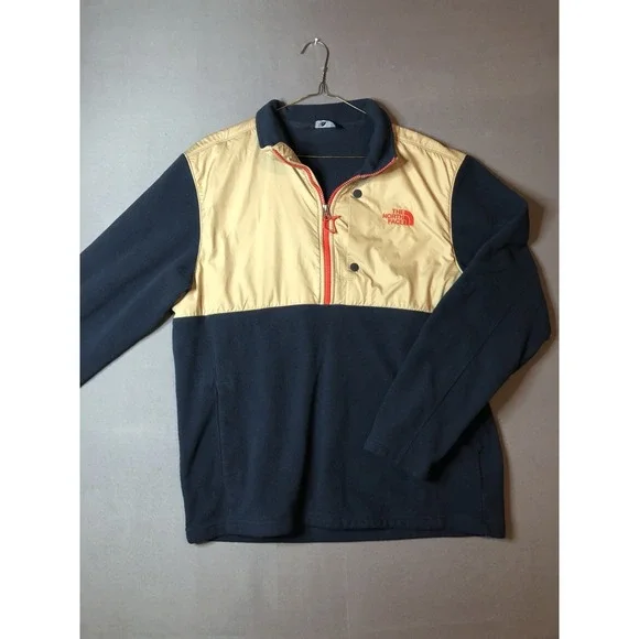 North Face Tundra Fleece Half Zip Mens Blue and Tan size Large