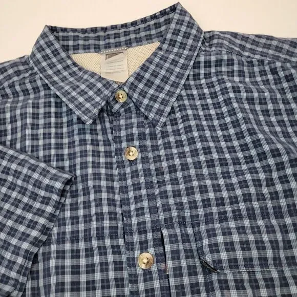 The North Face Plaid Shirt Mens XL Blue Good Short Sleeve Hiking‎ Button Up AT8E