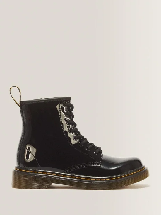 Dr. Martens Black Patent Lace-Up Kids Boot 12