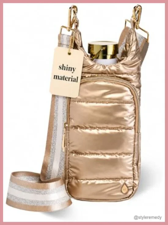 Quilted Water Bottle Holder Crossbody with Phone Pocket, Fits 32 oz