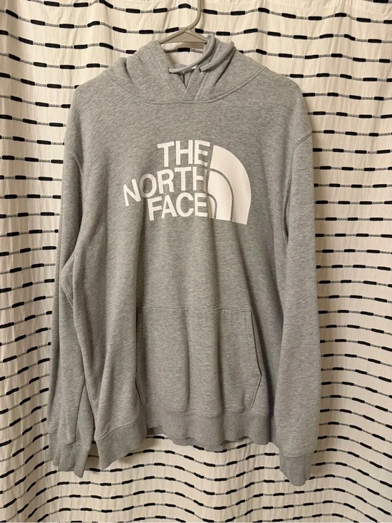 The North Face Light Grey Pullover Hoodie with White Logo