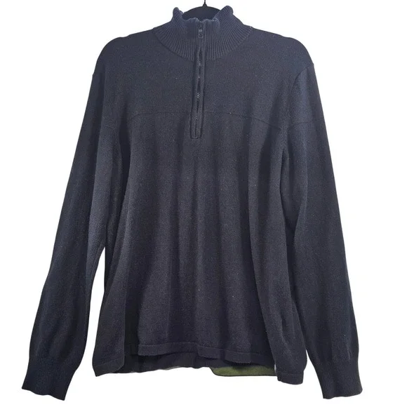 The North Face Mens XL Black Cotton‎ Wool Blend Quarter Zip Mock Neck Sweater