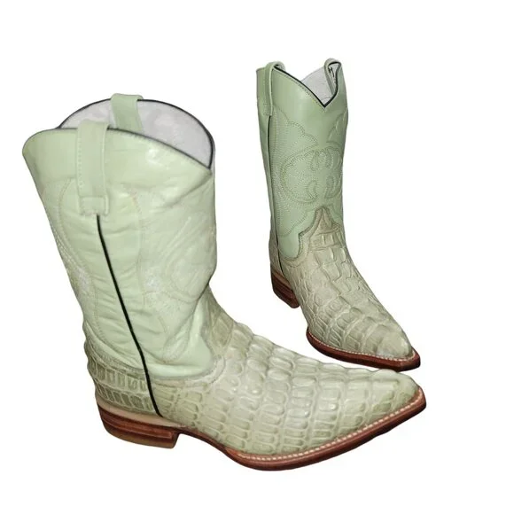 Holster Kids Cowhide Caiman Print Embroidered  Boots Leather Western Cowboy Boot