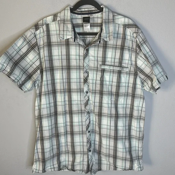 The north face blue white plaid button down shirt xxl