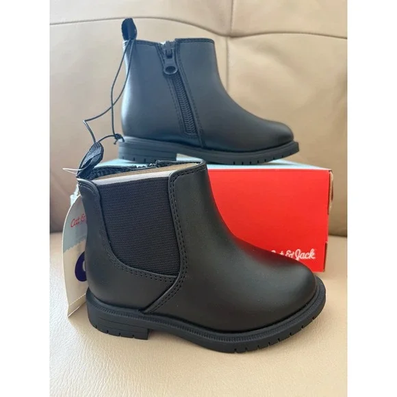 Cat & Jack Tanner Black Toddler Boots Size 6 Side Zip Chelsea Ankle Boots‎ NIB