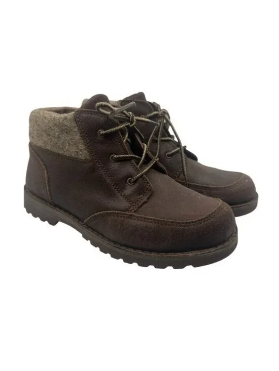 UGG Orin Kids Size 3 Ankle Boots Wool Brown Leather Wool Cuff Lace Up 1008001K