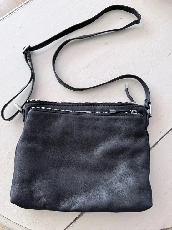 margot Black Leather Crossbody Bag with Silver Hardware
