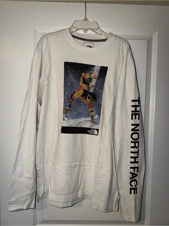 North Face White Long-Sleeve Snowboard Graphic Tee
