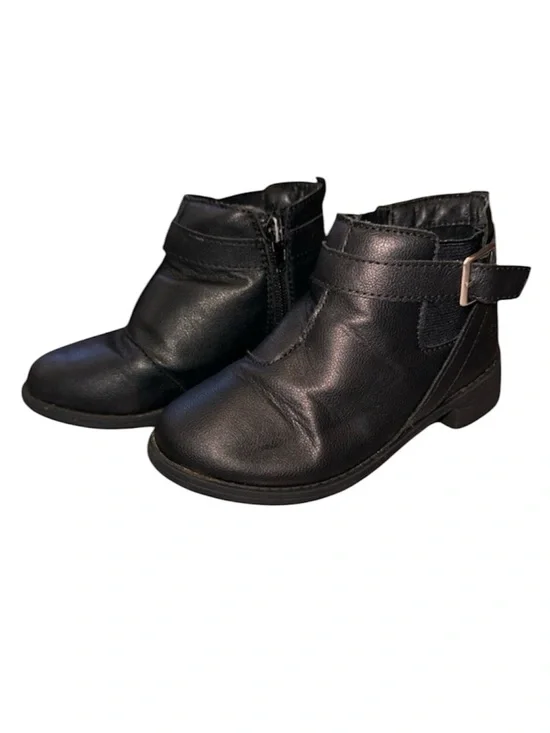 OshKosh B'Gosh Black Buckle Ankle Booties Faux Leather Toddler Size 10