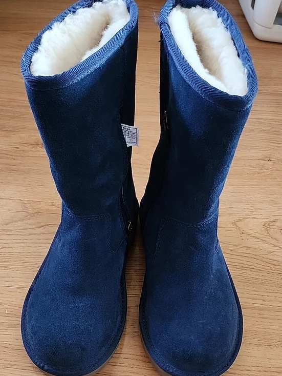 UGG Navy Suede Mid-Calf Shearling-Lined Winter Boots Size 2 NWOB