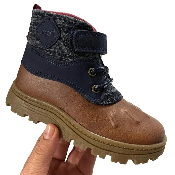 Carters Little Boys Slip-on Duck Boots Size 12 Brown-Navy Blue Mid‎ Top Shoes