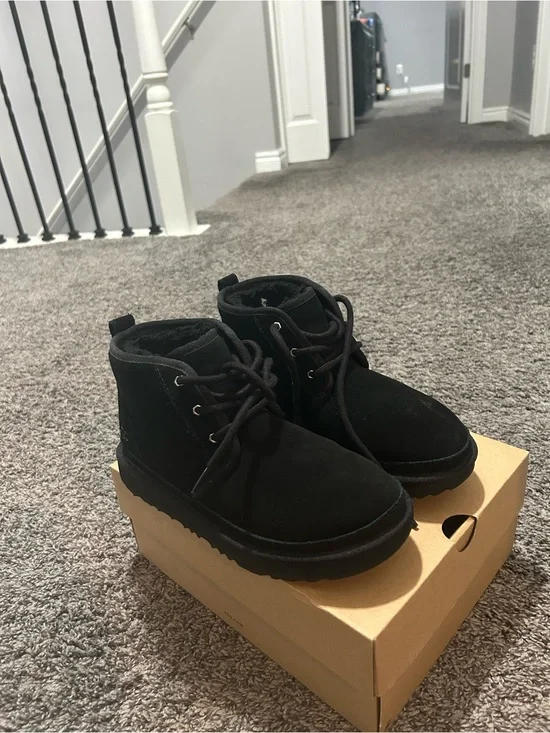UGG Kids Black Suede Lace-Up Ankle Boots