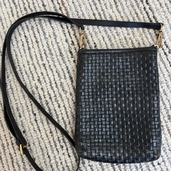 Quince Black Woven Leather Crossbody Bag