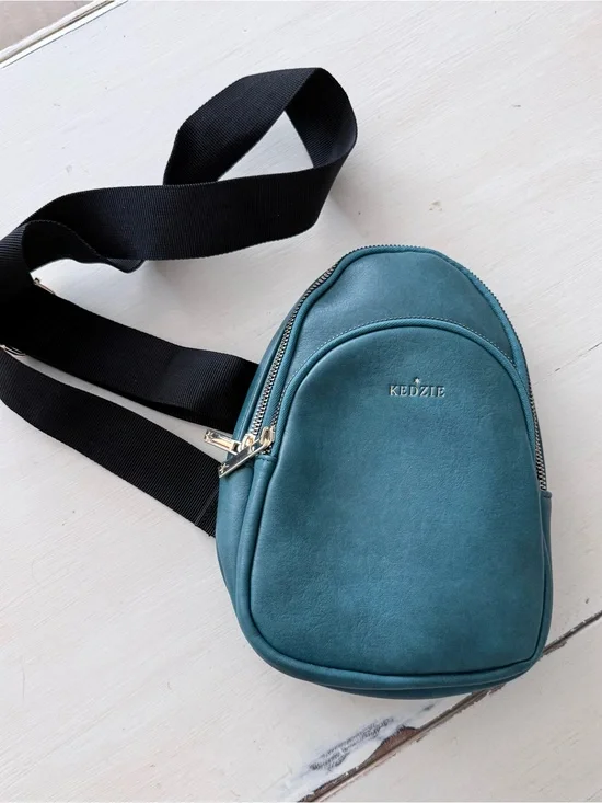 Kedzie Teal Crossbody Sling Bag with Wide Black Strap