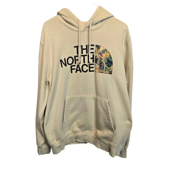 The North Face Hoodie Mens Large Beige‎ Half Dome Graphic Pullover Sweatshirt