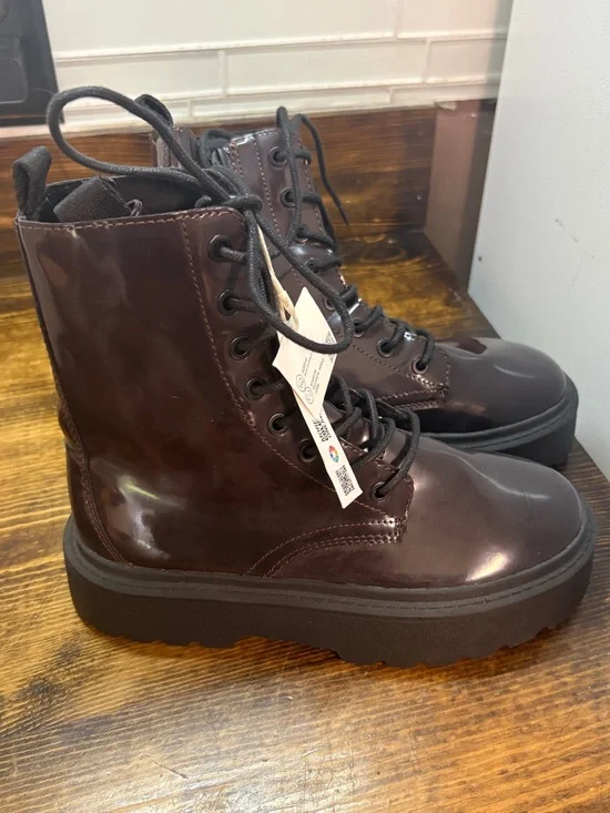 Zara Burgundy Combat Boots Size 4.5