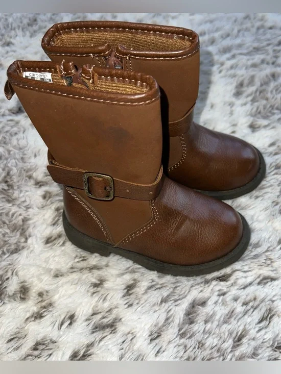 Carter's Girls Faux Leather Brown Riding Boots Size 5 Zip Up Shoes