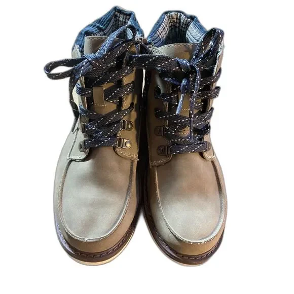 Cat & Jack Kids Hiking Boots Youth Size 5 Taupe Brown Side Zip Lace Up Trl Boots