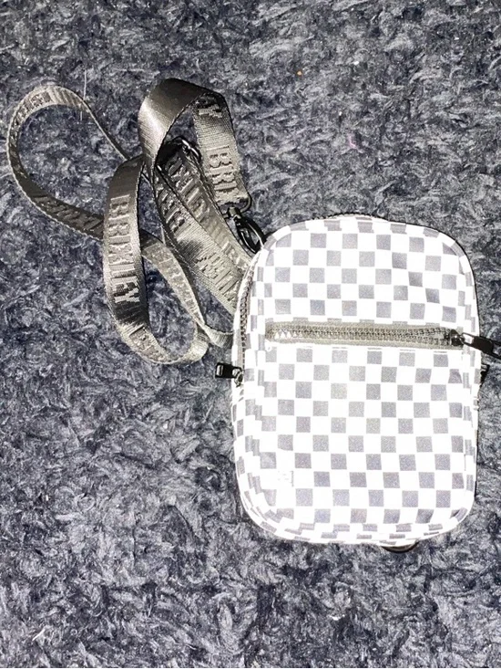 Brixley Rally Checked Crossbody Mini Bag with Black Strap in Black and White