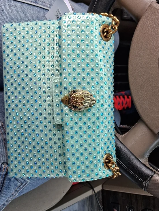 Kurt Geiger Aqua Crystal-Embellished Crossbody with Gold Hardware