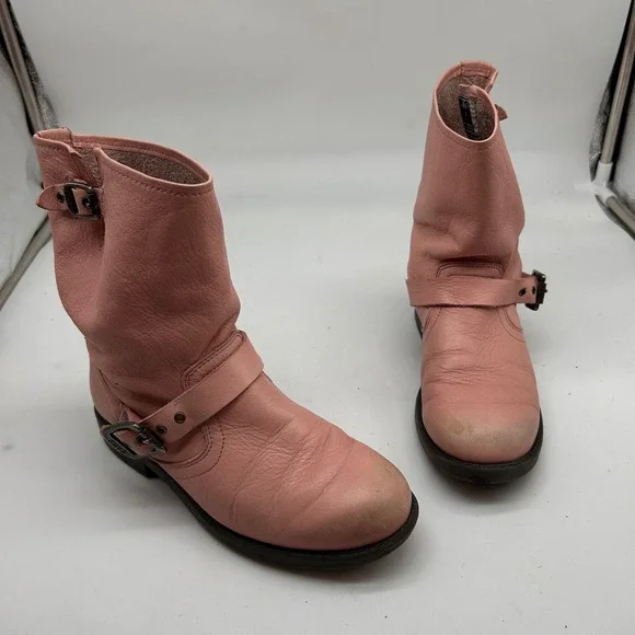 Frye Engineer Pull On Pink Leather Moto Boots 97503 Youth Size 2.5