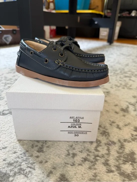 Classic Kids Boat Shoes — Navy with Brown Sole