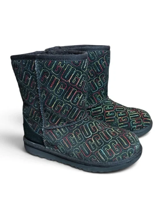 UGG Kids' Classic II Graphic Stitch Boots Black Multi-Color Logo Size 4