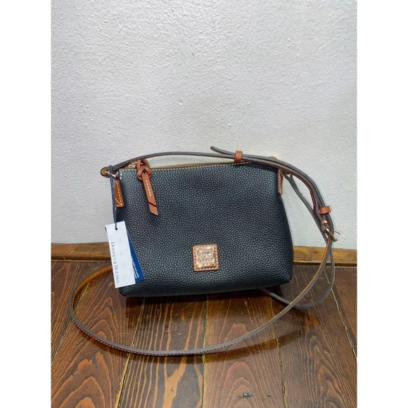 Dooney & Bourke Pebble Grain Crossbody Pouchette Black Tan NWT Italian Leather