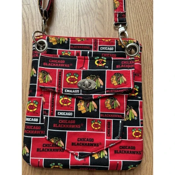 Handmade Chicago Blackhawks‎ Purse Crossbody Bag NHL Hockey Fabric 10x8