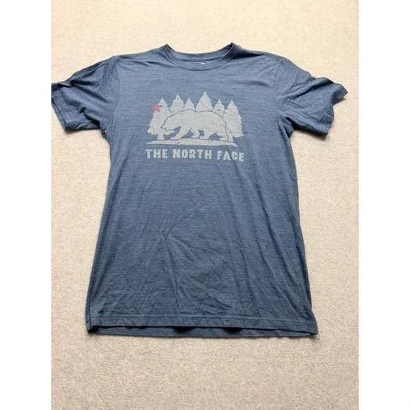 The North Face Mens Slim Fit T-Shirt Blue California Bear Graphic Tee Medium