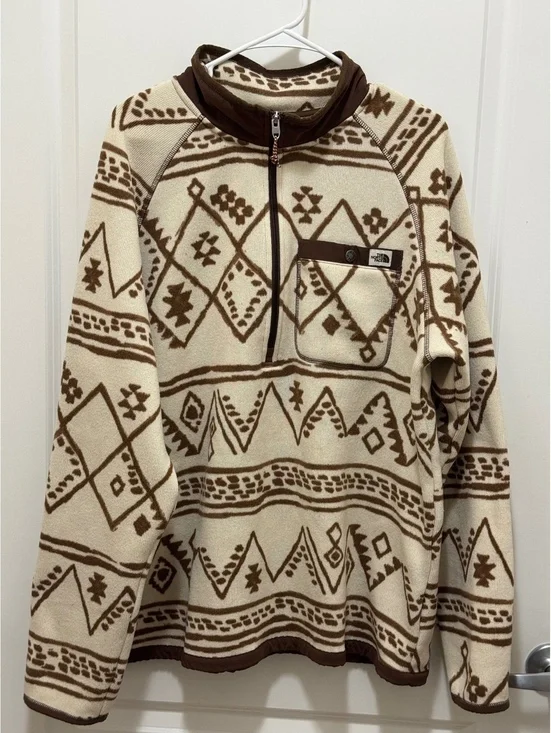 The North Face Men’s XL Fleece 1/4 ZipPullover Cream Brown Geometric Aztec Print