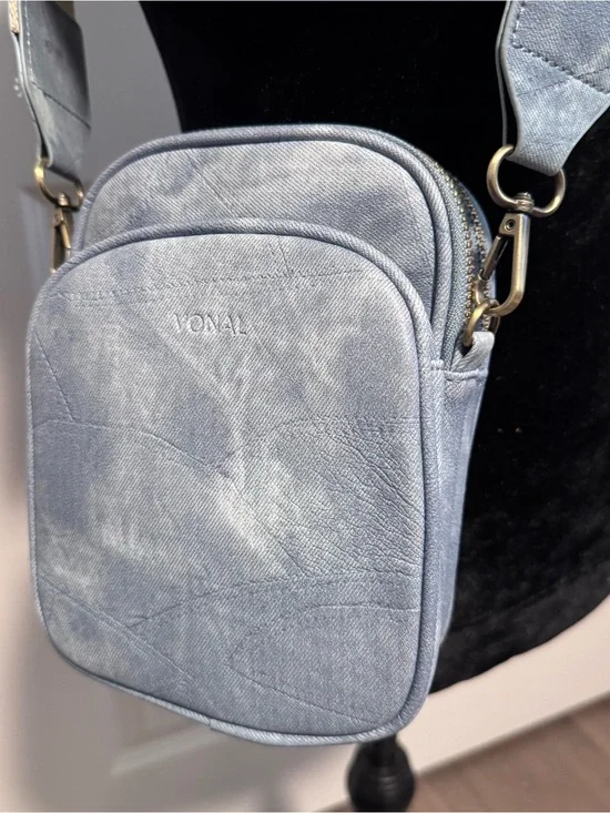 Vonal Light Blue denim like material Crossbody Bag triple entry