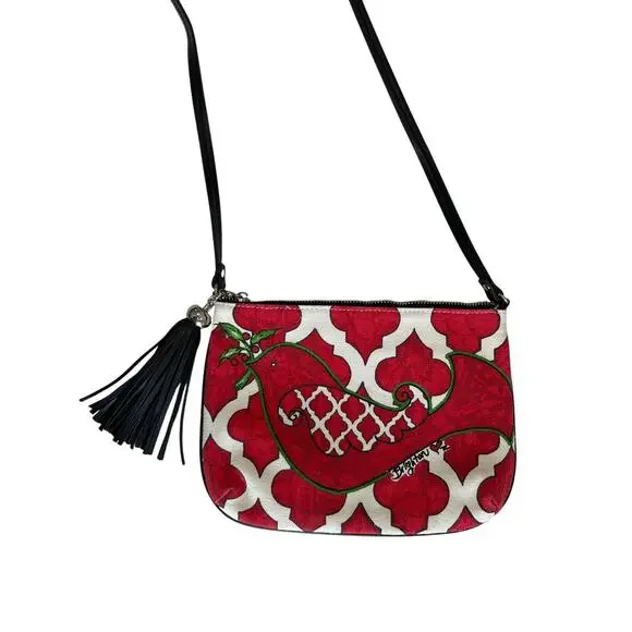 BRIGHTON Love Dove Crossbody Bag Canvas Bird Holiday Purse Red White Tassel